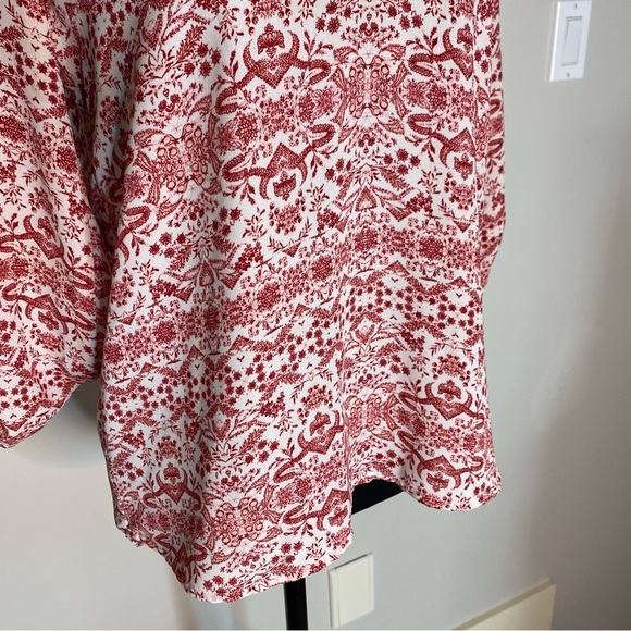 PINK ROSE Flowy 3/4 Length Sleeve V Neck Blouse Floral Red White Size Small - Picture 5 of 11